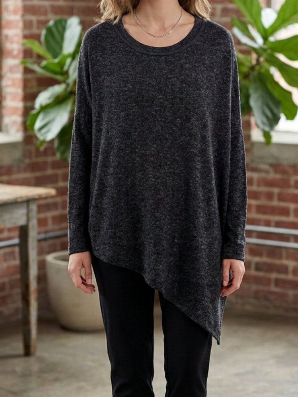 Moa Moa Dark Grey Asymmetrical Long Sleeve Oversized Tunic